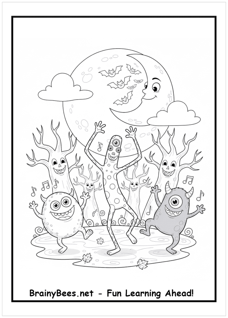 Halloween Monster Mash Dance Party Moon Bats