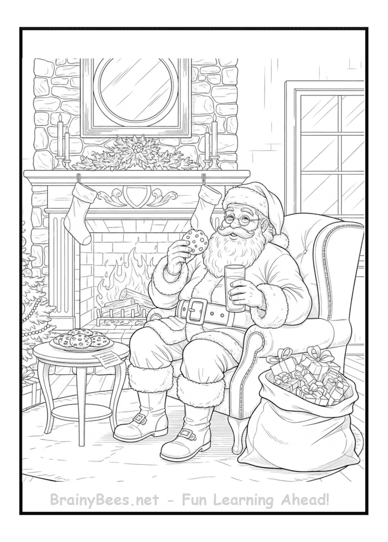 Christmas Santa Cookie Milk Fireplace