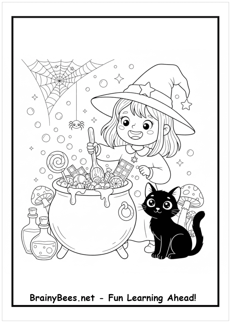 Halloween Girl Witch Magic Candy Cat Spider